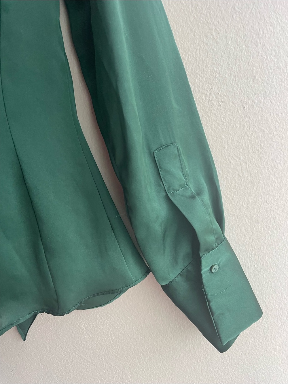 Zara Forest Green Satin Tie-Front Blouse Medium - Picture 6 of 11